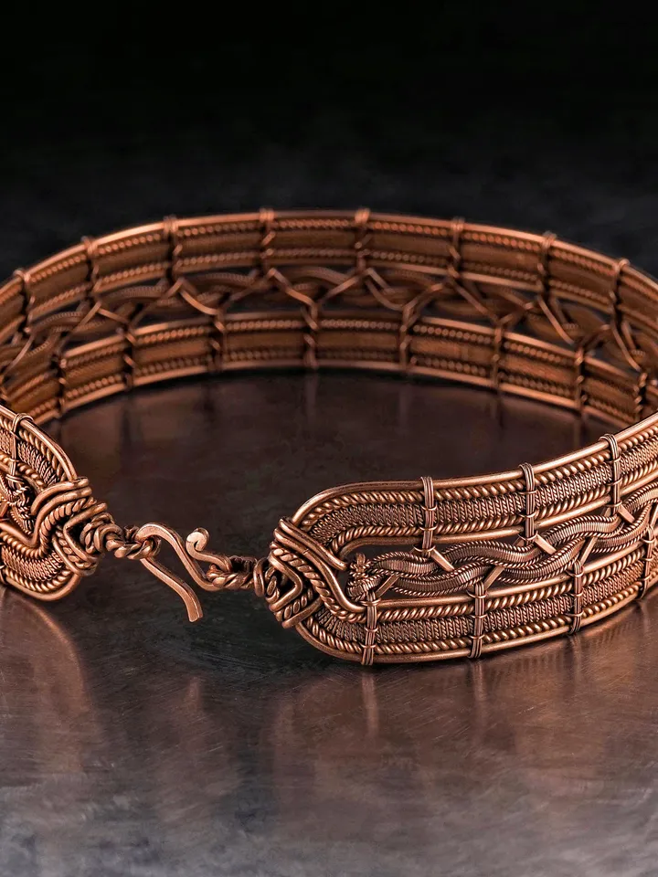 Copper wire choker Wire wrapped collar necklace for woman Woven wire Unique design Festive jewelry for lady WireWrapArt