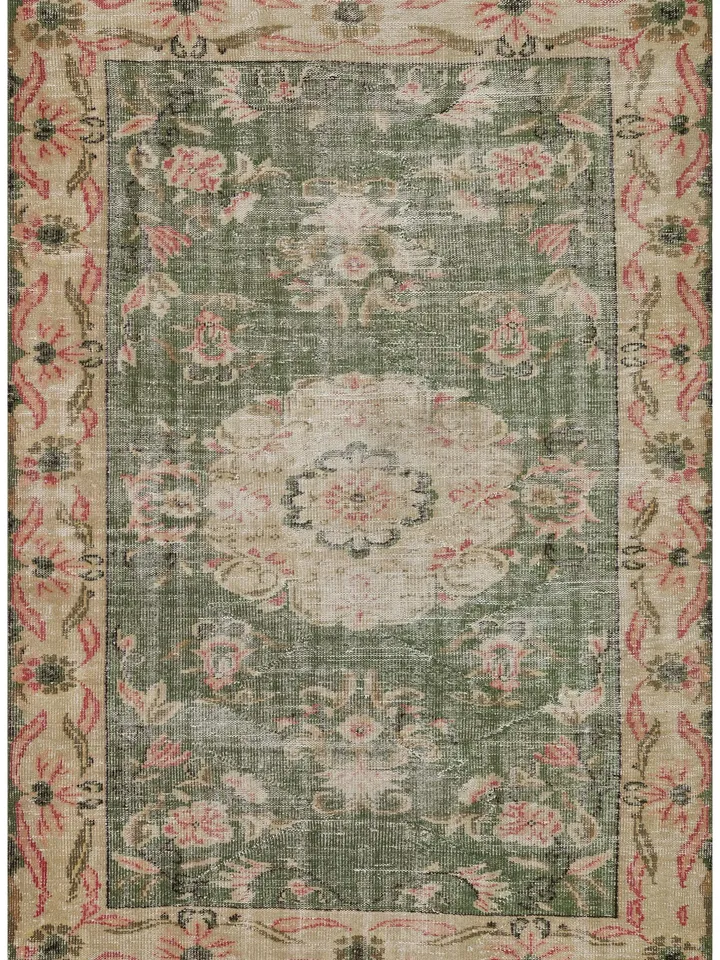 Vintage Green Turkish Rug, A Timeless Piece for Your Home