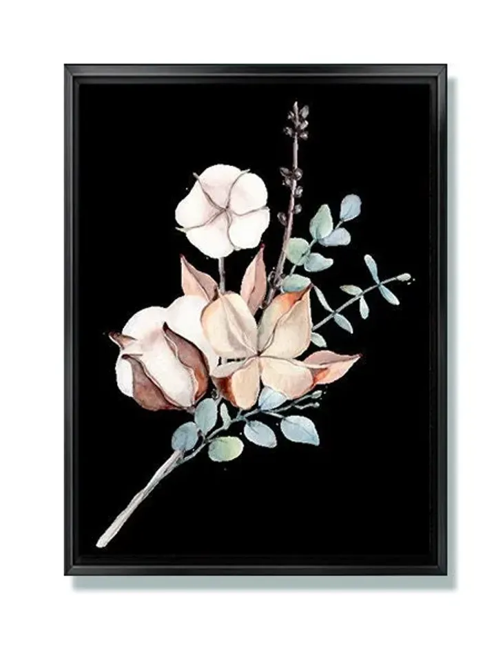 White flowers Print on Canvas , Floating Frame Option, Modern Wall Art, Extra Large Canvas Wall Art