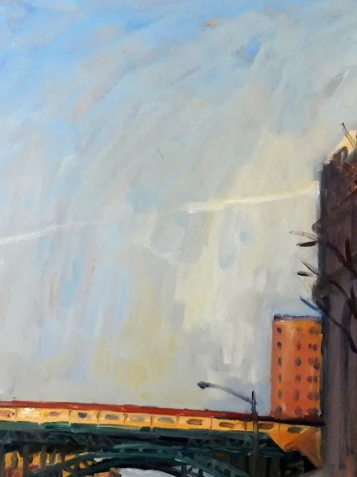Large New York Cityscape Painting - From W 125th St/Broadway Subway Station/NYC - 22x28 Oil on Canvas, Signed Original Fine Art