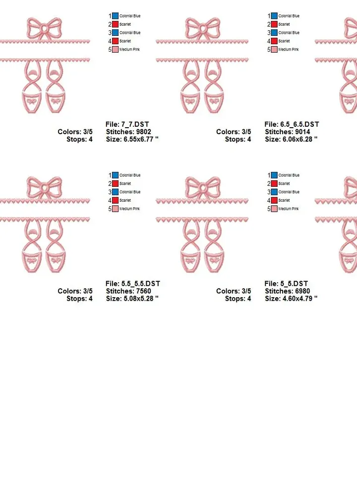 Ballet Shoes Ballet Slippers Cute Pink Design Applique for Machine Embroidery