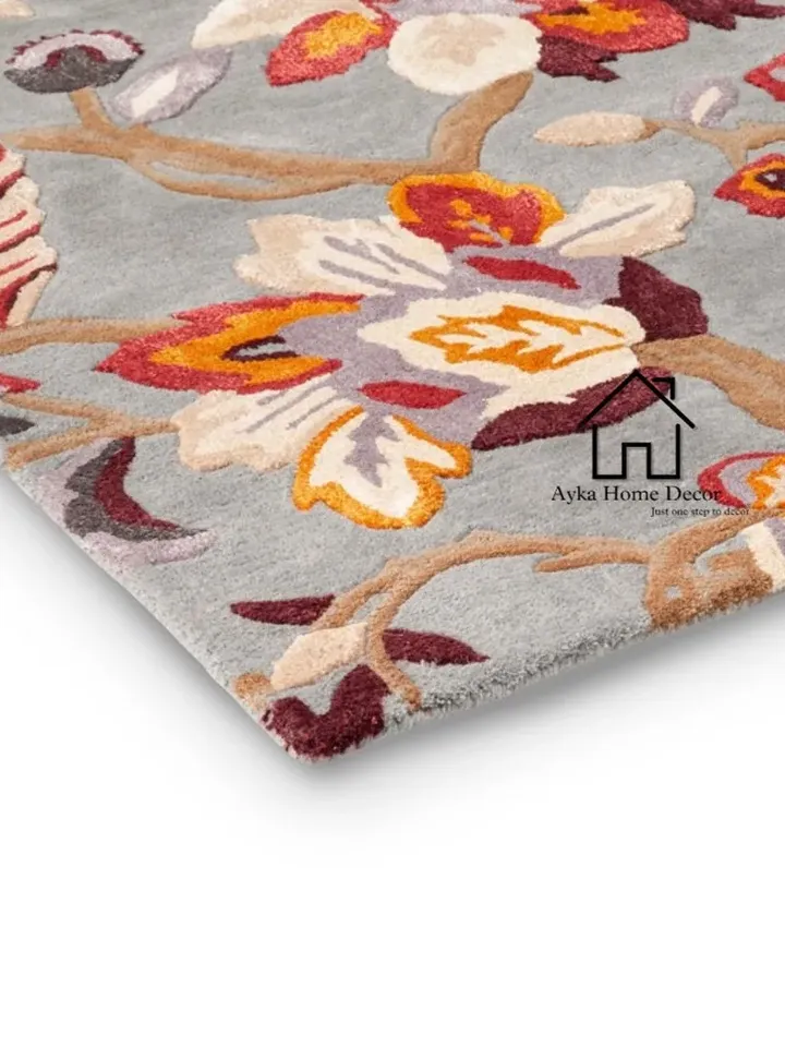 New Authentic Multi Colored Floral Rug 100% Woolen Anti Skid Area Rug Hand Tufted Carpet Wool & Silk Mixer