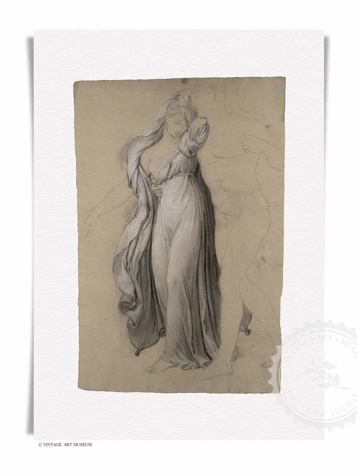 Female Figure Drawing Print, Vintage Artwork, Neutral Wall Art Printable Decor | 107