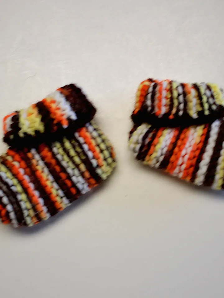 Knit Multi Brown and Orange Baby Shoes, Crochet Yarn Socks, Great Stocking Stuffers for Baby's First Christmas, Baby Booties, Baby Shower