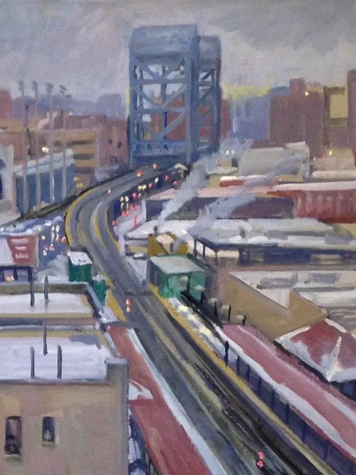 Large New York Cityscape Painting -Snowy Rooftops/NYC- 27x36 Oil on Canvas, American Realist Urban Winter Scene, Signed Original
