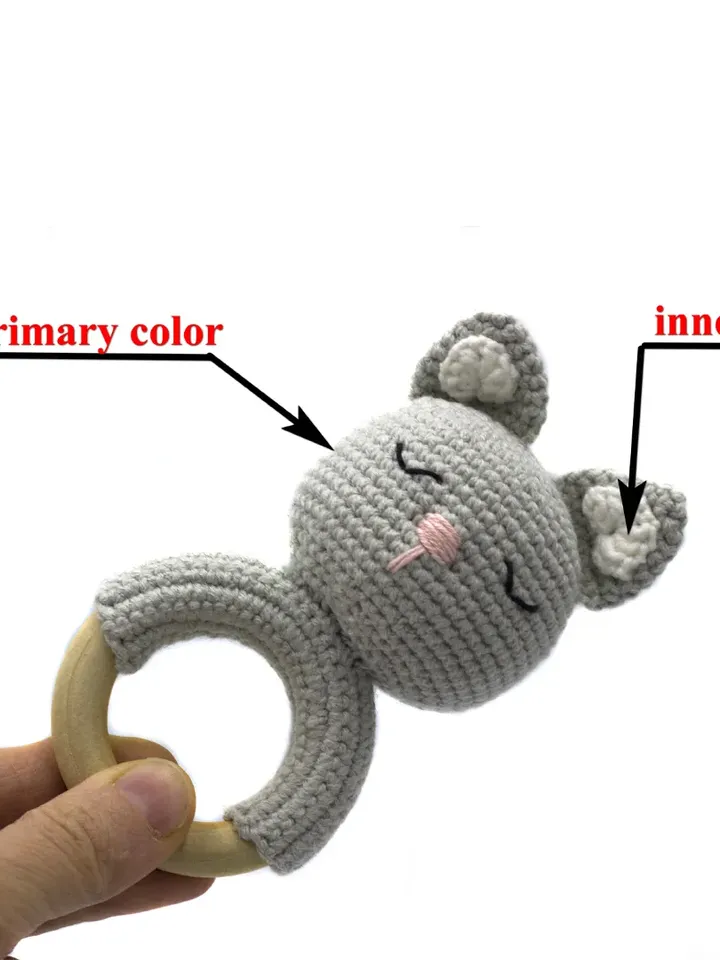 Personalized baby rattle for newborn, nursery first toy, rattle ring, cat rattle wooden ring, expecting mom gift
