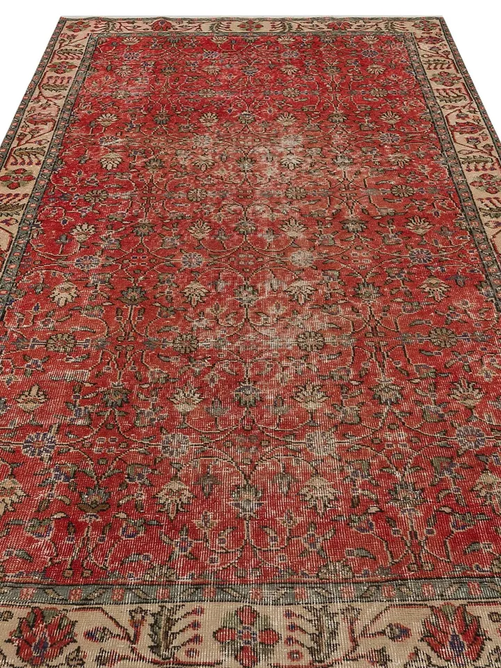 Add a Touch of Bohemian Elegance with this Stunning Red Turkish Rug