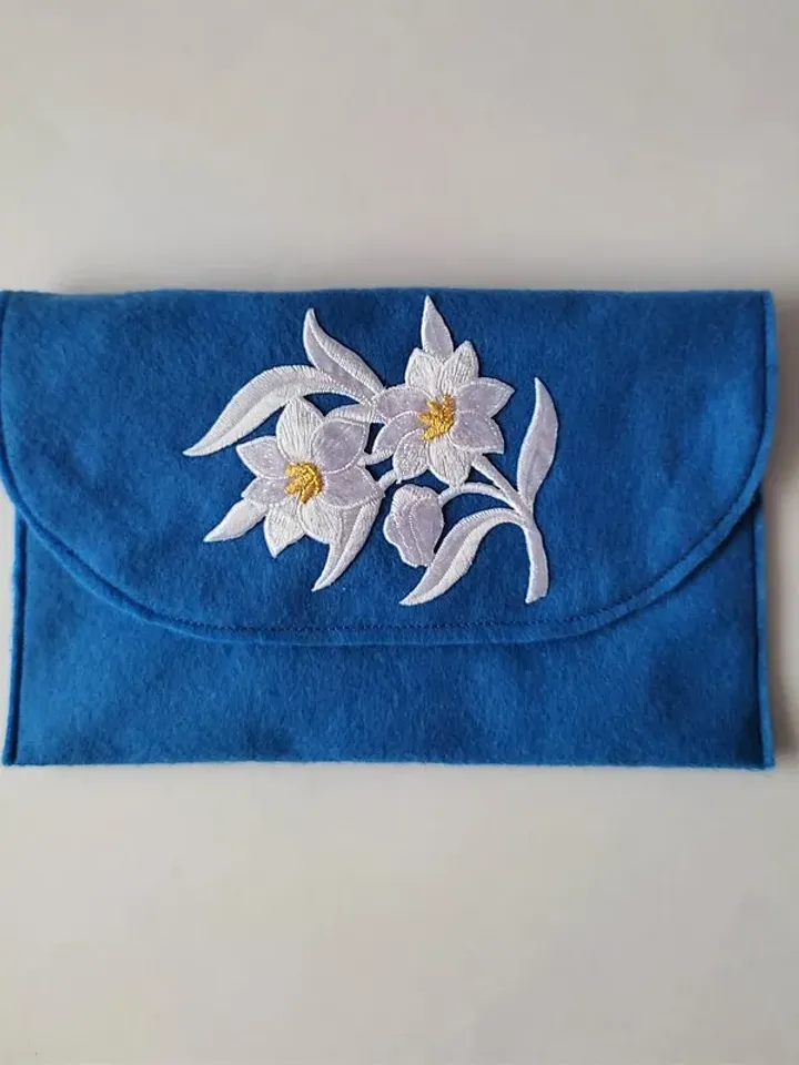 手拿包 Felt clutch blue cosmetic bag small bag flower handbag
