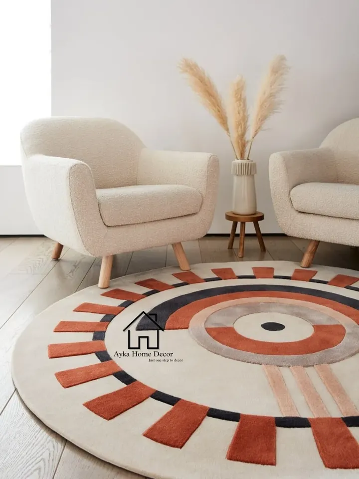 Round Shape Colourful rug Handmade Area Rug Hand Tuft Rugs Modern Rugs for Living Room Rugs Bedroom rug Designer Area Rug