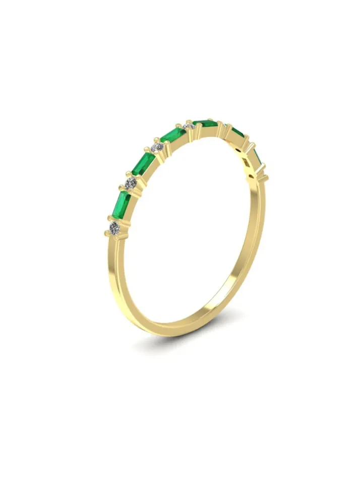 HALF ETERNITY RING | Baguette Emerald Diamond Ring | Green Gemstone 14k Gold Ring Band | Stacking May Birthstone Ring | Gift For Anniversary