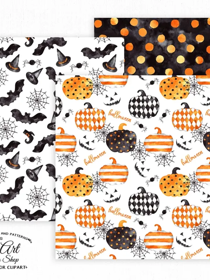 Watercolor Digital paper pack. Happy HALLOWEEN. Fall. Download Seamless Patterns. Digital Download. OliArtStudioShop
