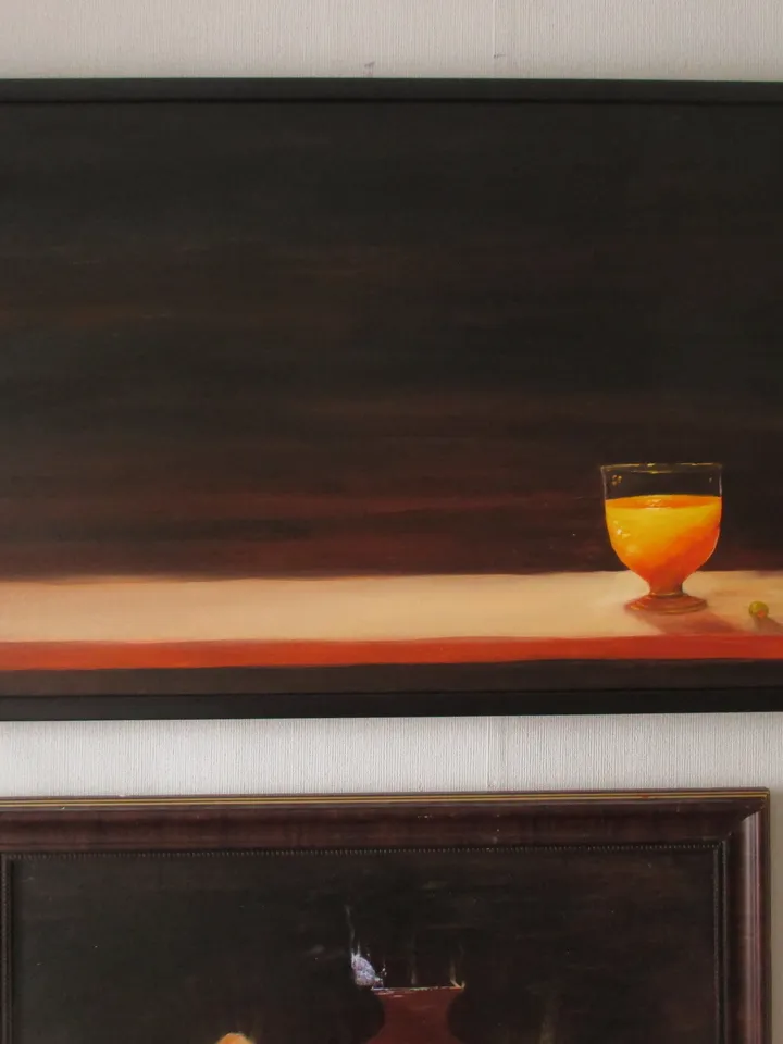"PEACH JUICE." Original Oil Painting on Canvas, Minimalist Still Life Painting by "Walperion Paintings"