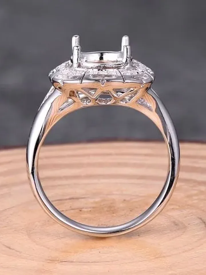 Solid 14K White Gold 7X9MM Oval Shape Fashion Semi Mount Ring / Diamond Ring