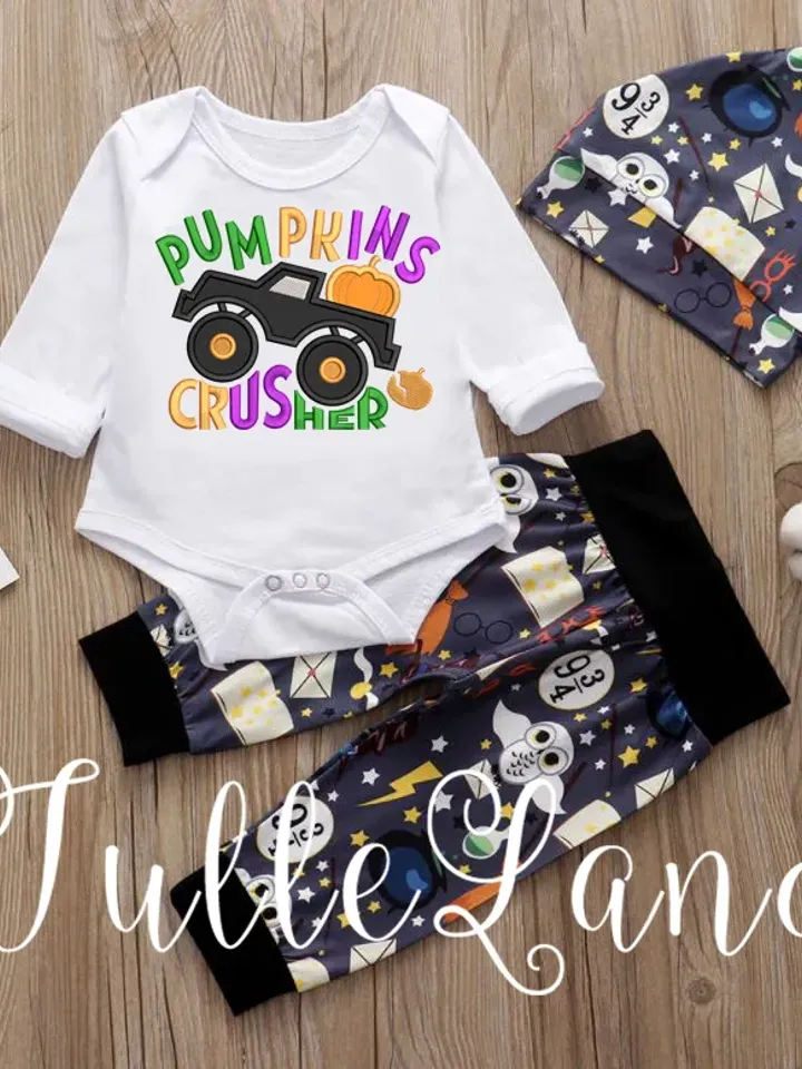 Halloween Crushing Monster truck Machine embroidery applique design