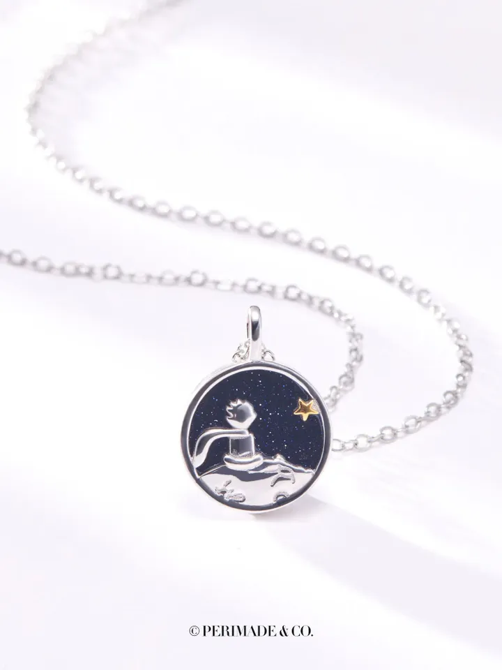 PERIMADE Little Prince Couple Necklace • Fox Planet Star Matching Pendant • Long Distance Relationship Jewelry • Trendy Best Friend Gift