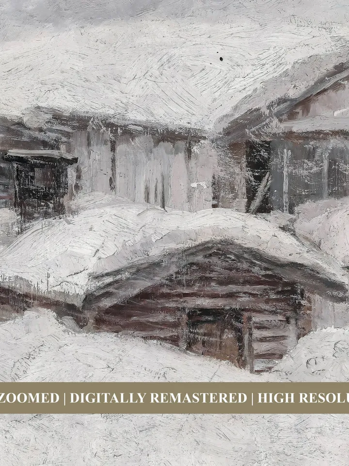 Snowy Landscape Antique Painting, Vintage Winter Printable Wall Art, Neutral Decor, Downloadable | 153