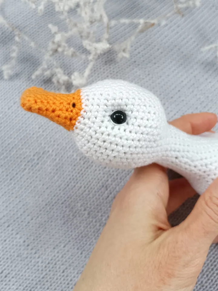 Stuffed goos toy, soft toy cuddle goose, plush white duckling, handmade knitted goose