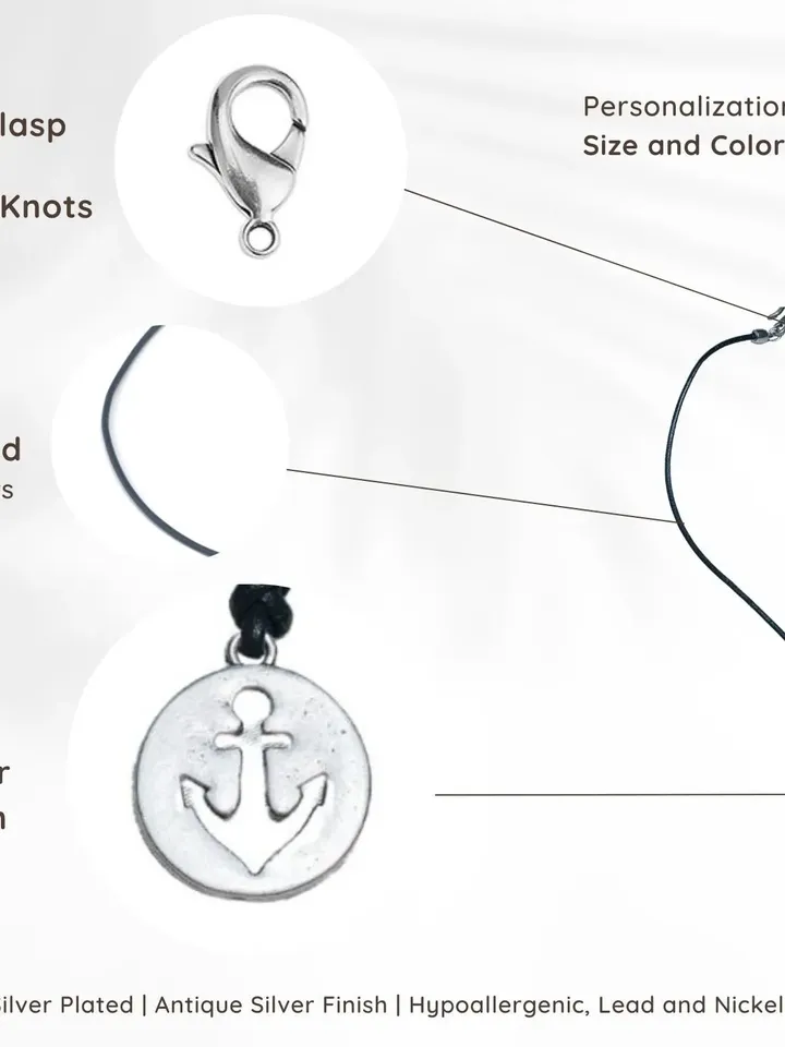 Silver Anchor Necklace for Men | Customized Leather Necklace with Anchor Pendant | Nautical/Sailor Gift for Him | Refuse To Sink Jewelry
