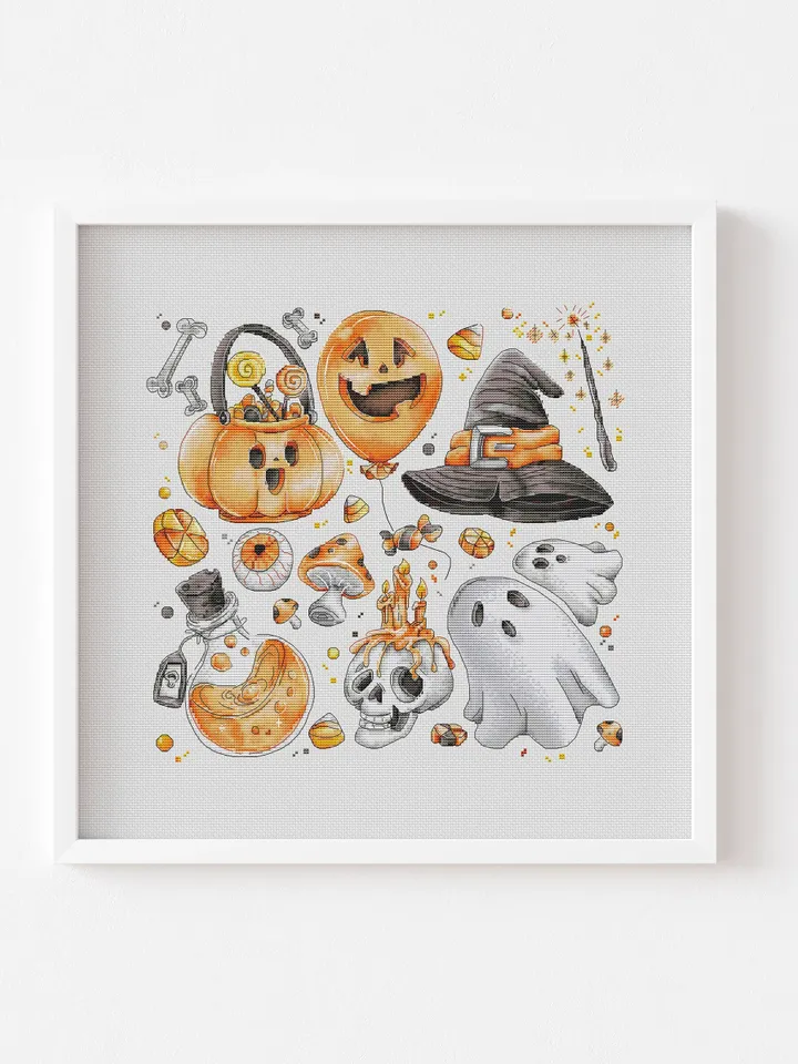 Halloween Cross Stitch Pattern PDF, Cross Stitch Sampler, Halloween Cross Stitch Chart Instant Download, Halloween Embroidery Pattern Pdf