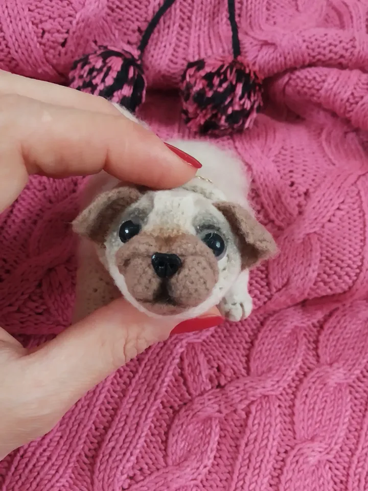 Miniature pug puppy realistic toy for doll house, pug mini car keychain, miniature souvenir dog
