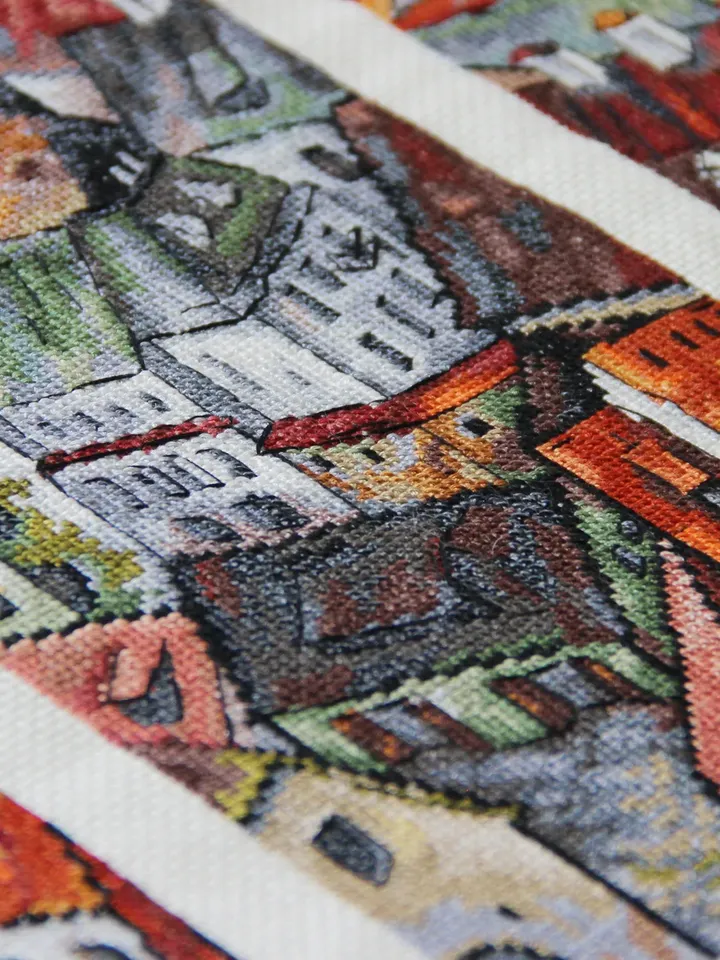 Prague picture. Finished cross stitch painting