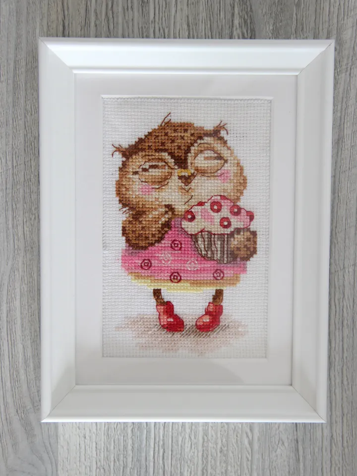 Cross stitch picture. Owl framed artwork