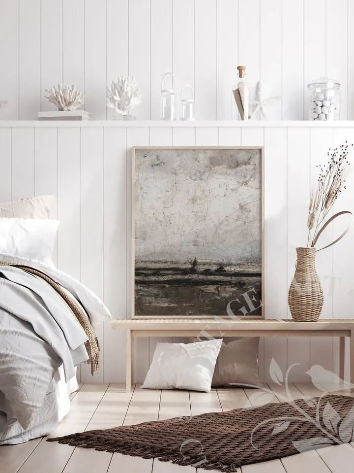 Vintage Abstract Beach Art Print, Lrge Moody Coastal Antique Oil Painting, Printable Wall Decor Digital Downloadable | 322