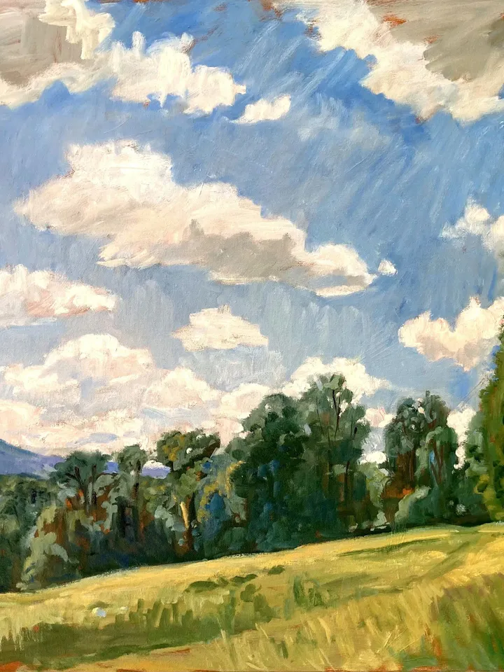 Large Original Summer Landscape Painting - Hills and Sky/Berkshires- 24x30 Oil on Canvas, Plein Air Impressionism, Signed Original Fine Art