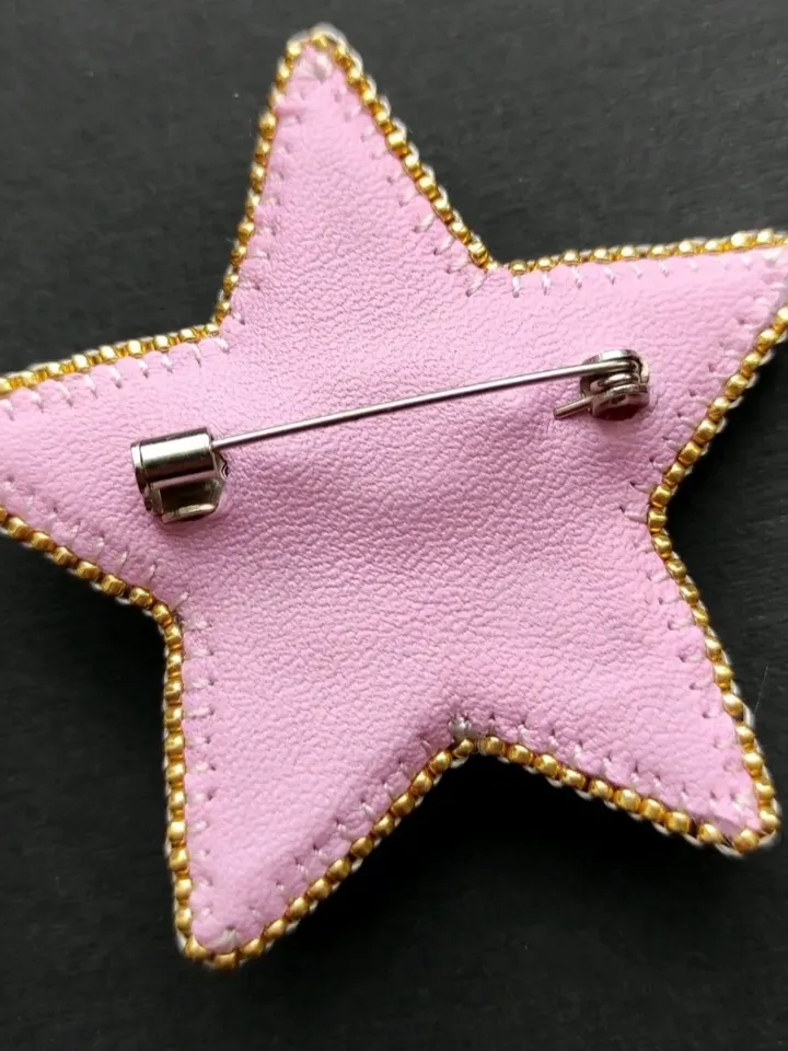 Pink star brooch, beaded brooch, embroidered brooch, space pin, star pin, brooch pin, handmade brooch, gift for her