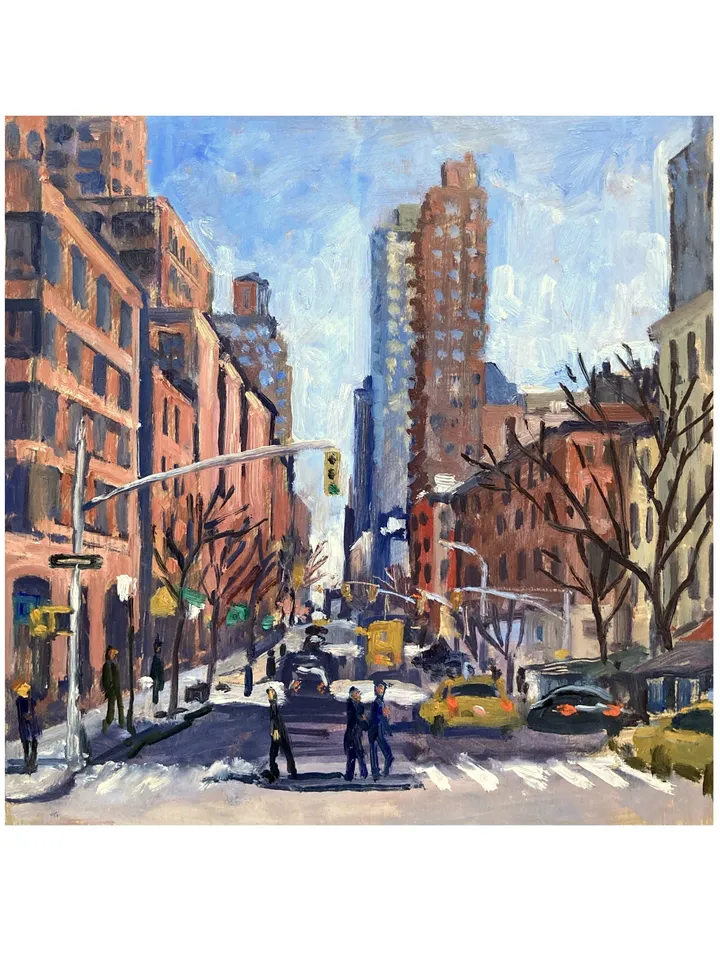 New York City Landscape Painting -Up 10th Ave/Hell's Kitchen/NYC- 10x10 Oil on Panel, Impressionist Cityscape, Signed Original