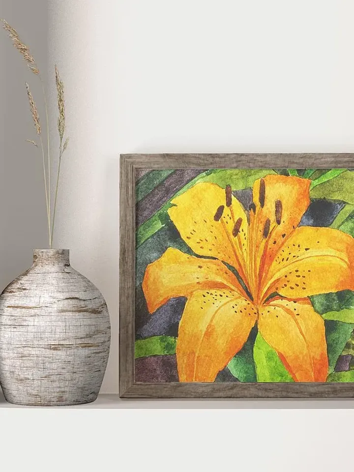 Orange lily original painting watercolor art Wall art home decor Japanese lily