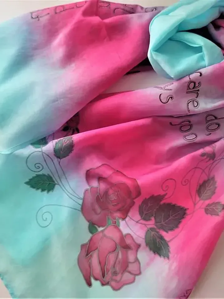 Hand painted scarf Literary scarf Quote silk scarf Silk cotton blend scarf