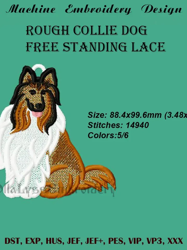 Rough Collie Dog FSL machine embroidery design