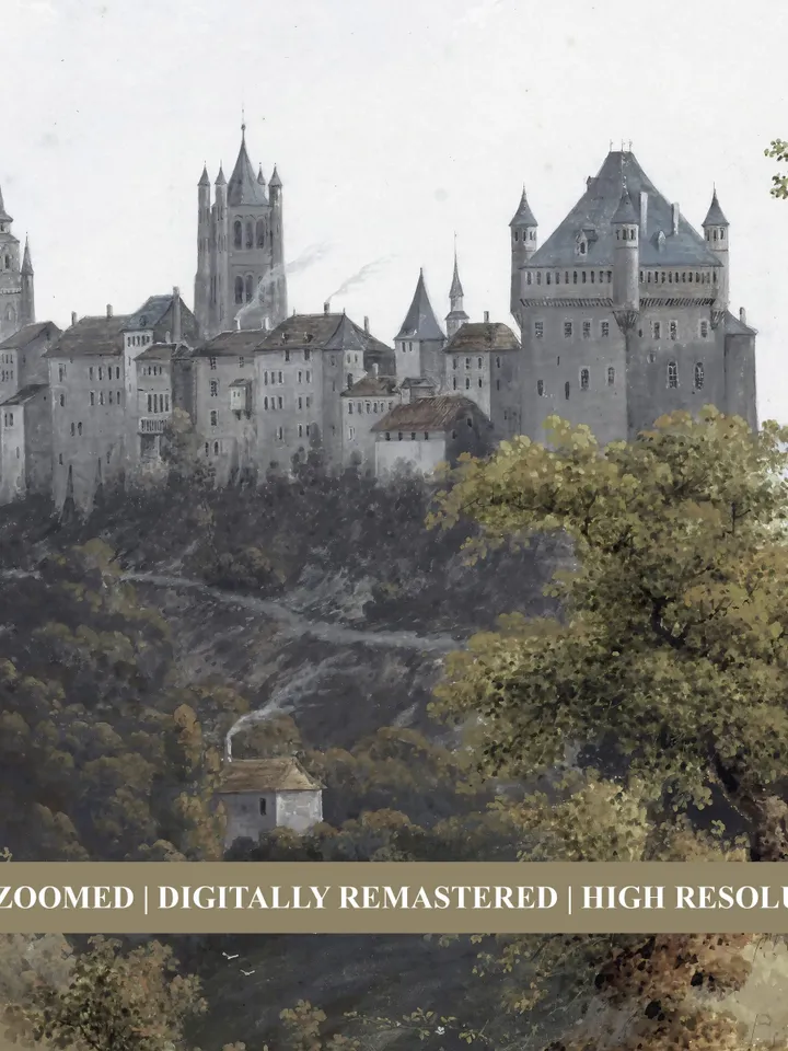 Vintage European Castle Landscape Wall Art, French County Painting, Printable Decor Digital Download | 382