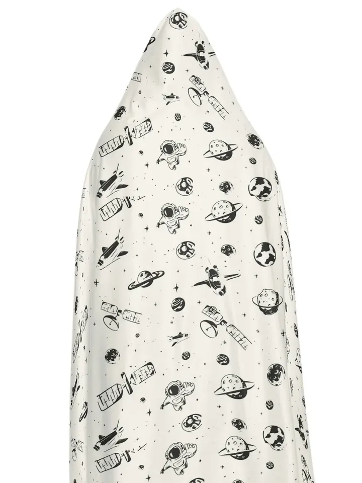 Space Pattern Hooded Blanket | Fleece/Sherpa Lining Snuggle Blanket, Hood Throw Blanket, Home Decor, Science Fiction Space Blanket