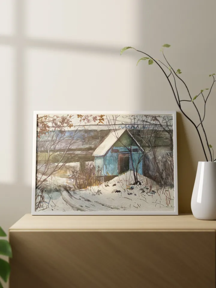 Morning Scene in the Winter Forest Original painting watercolor art wall artwork