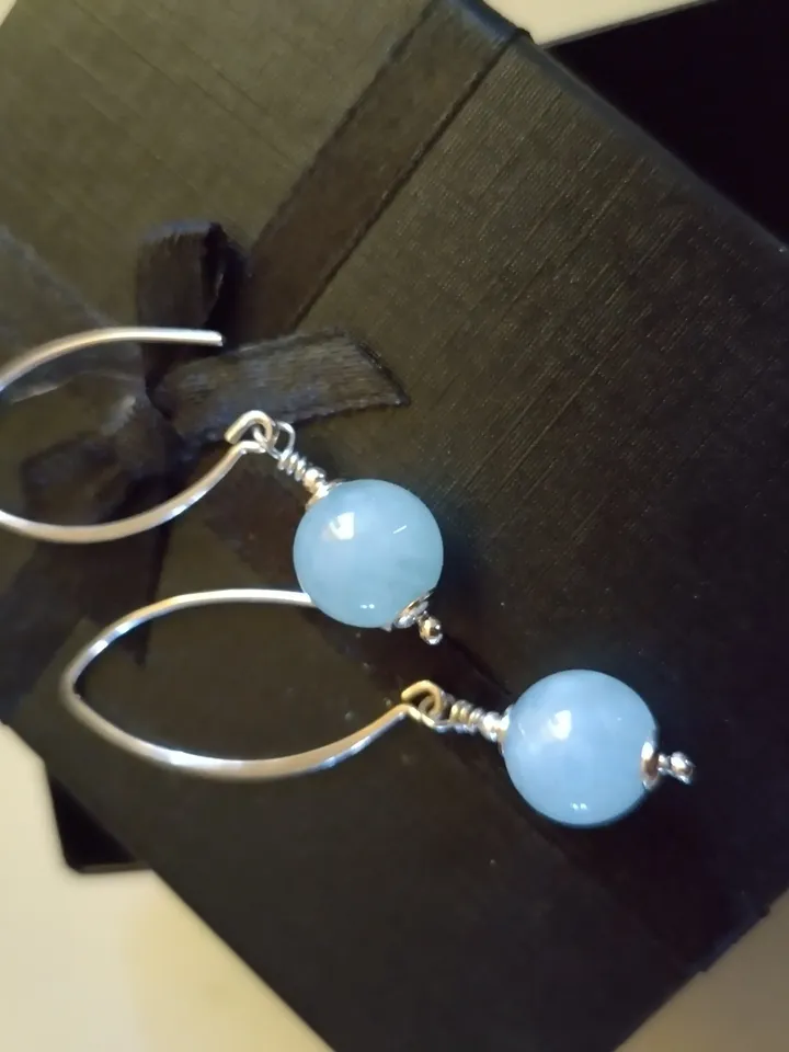 Sterling silver earrings with agate aquamarine green aventurine pearl