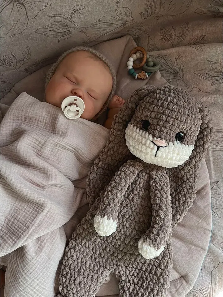 thumbnail interactive-video image 1 of Apricot Lamb & Black Poodle Security Blanket – Baby Lovey Blanket With Plush Toy, 14x14 Inch Soft Comforter For Infants 1 of 12