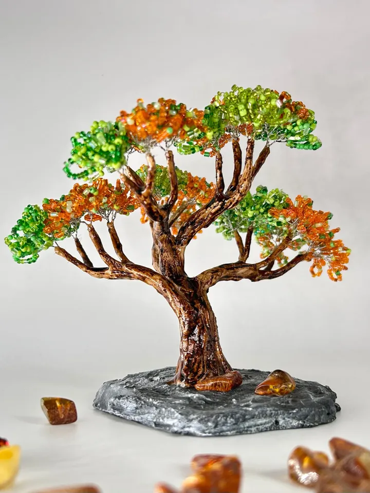 Handmade artificial bonsai with amber