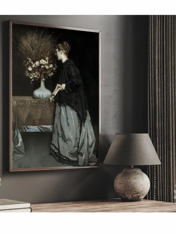 Dark Antique Oil Painting Woman Portrait, French Decor Vintage Printable Wall Art, Digital Downloadable | 54