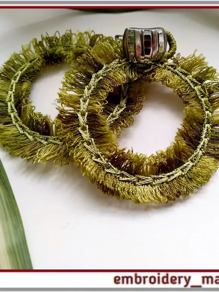 In the hoop embroidery design FSL Fringed ring quirky earrings.