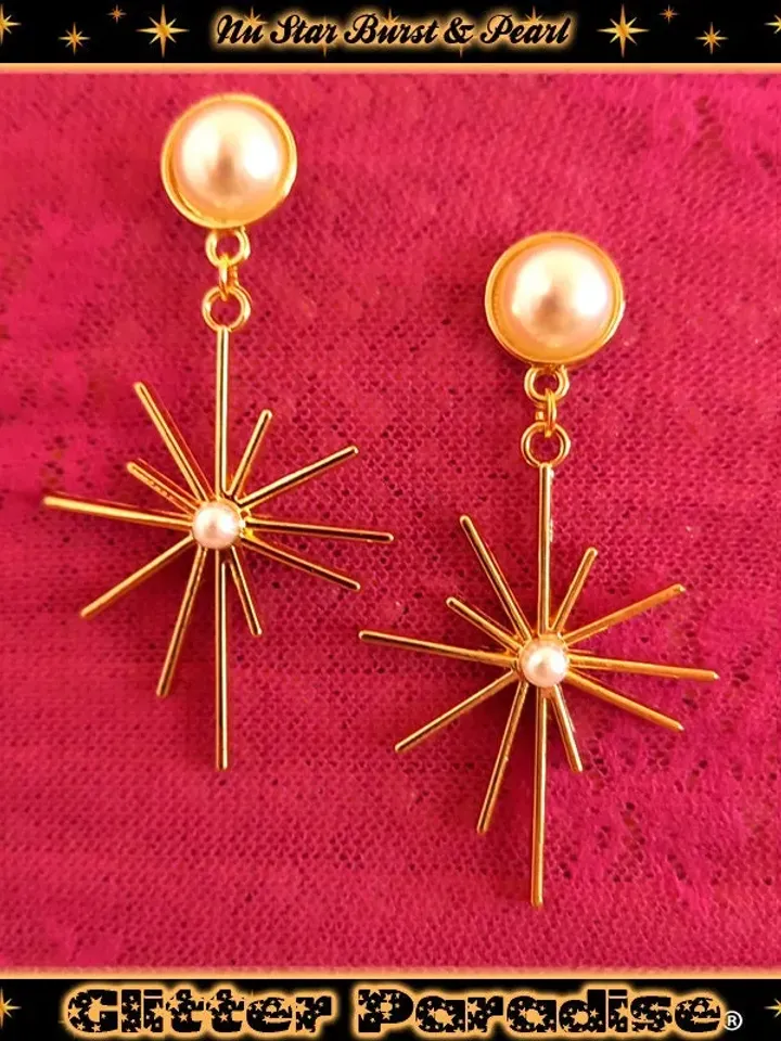 Nu Star Burst & Pearl - Boucles d'Oreilles - Mid-Century Modern - Boucles d'Oreilles Rayon de soleil - San Franciscan - Glitter Paradise®