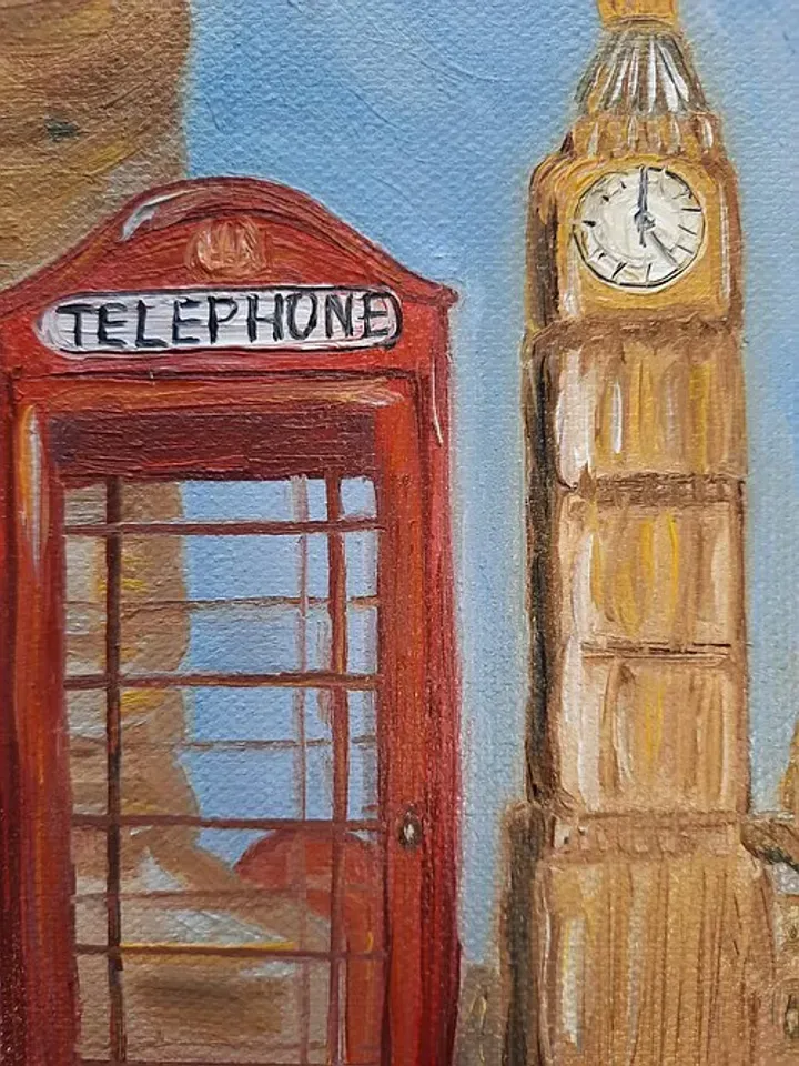 London oil painting Telephone booths for wall Big ben painting