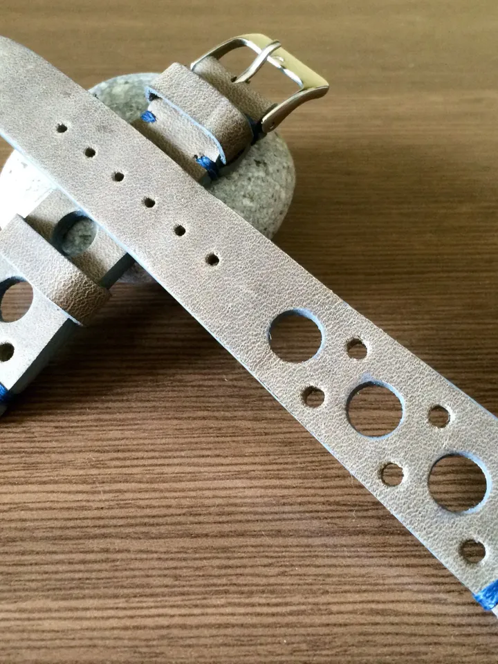 Light Grey Genuine Leather Watch Straps in Rally Racing Style, leather watch band 20mm lug, Birthday or Anniversary gift idea for Boyfriend