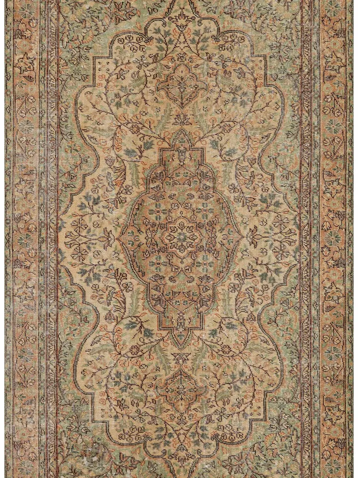 Vintage Turkish Brown Floral Rug - Handwoven 4.8ft x 8.3ft in Beige Accents 148x254cm
