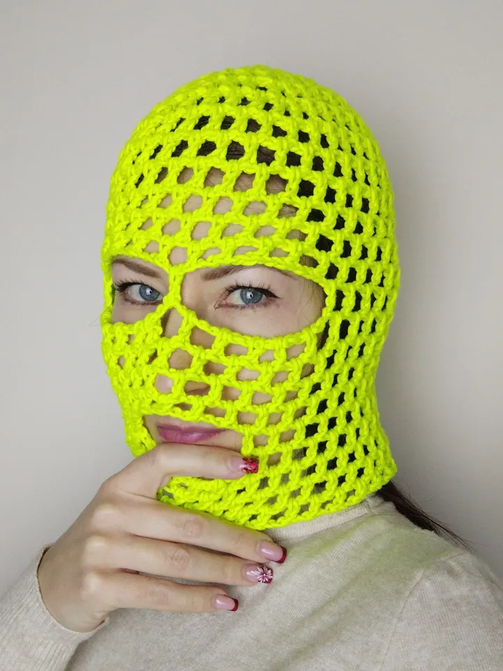 Fluorescent balaclava crochet Hip-hop balaclava Mesh balaclava hood Fishnet face covering Rave balaclava neon green