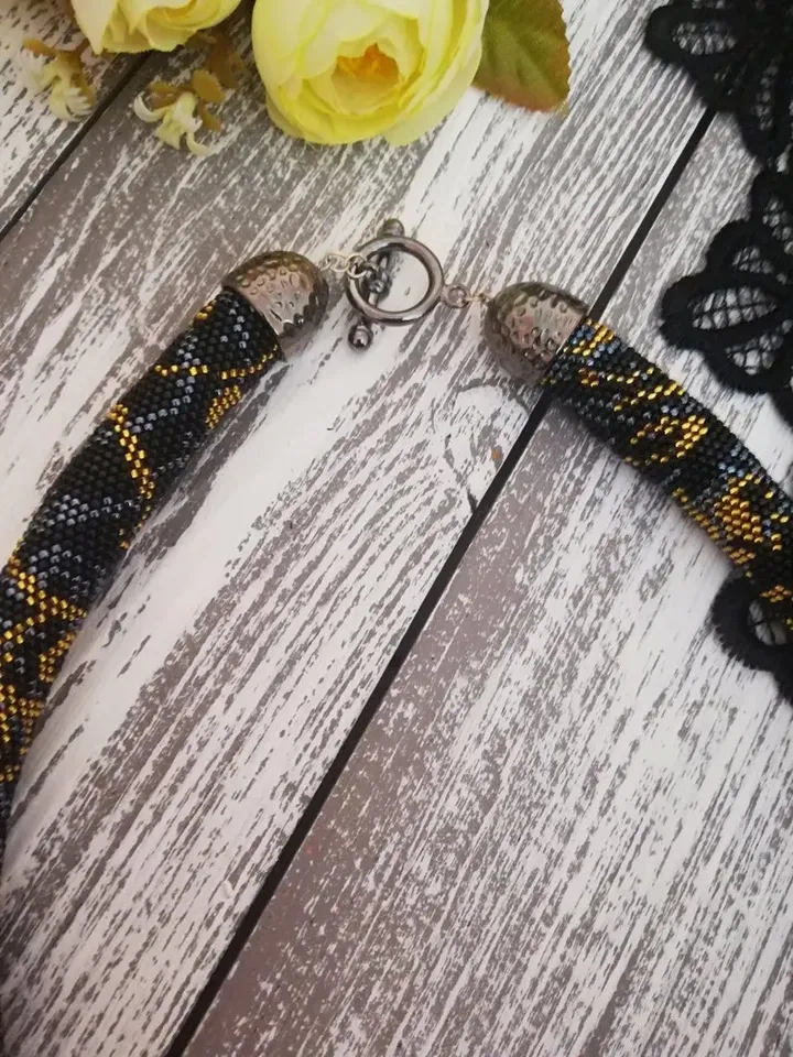 Bead Crochet Rope Necklace , Seed Bead Crochet Necklace, Accent Handmade Beaded