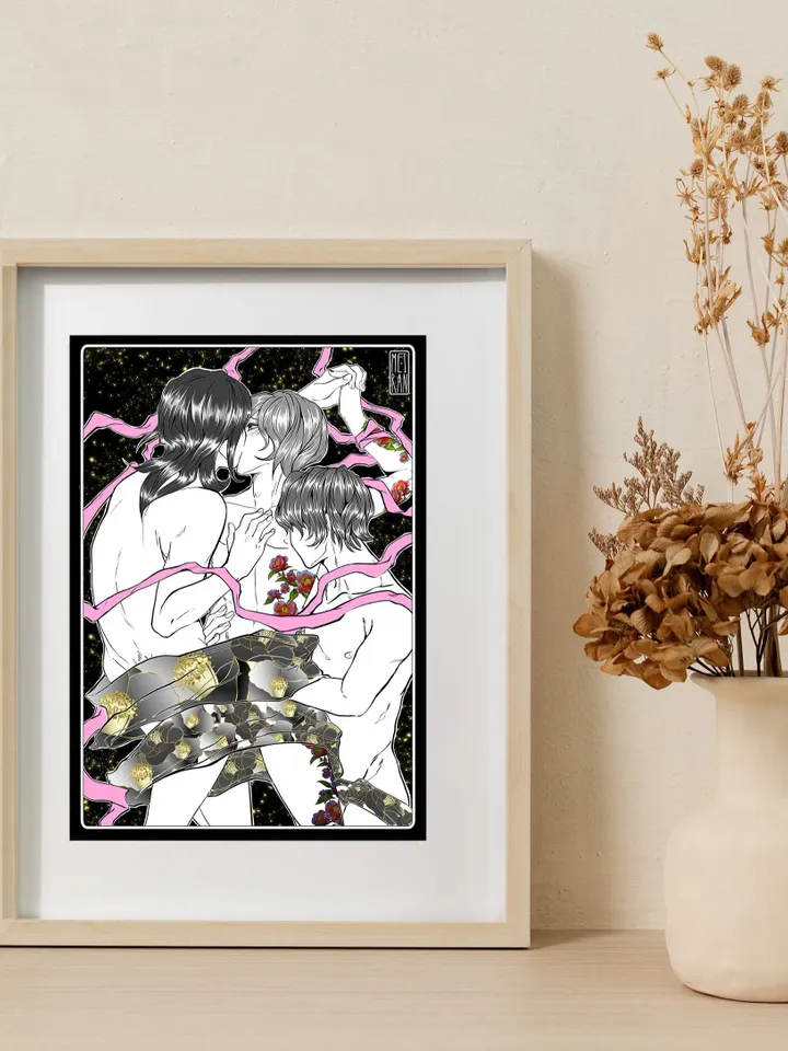 Caress | KiNKtober Boyslove 2020 Druck/Poster Matt | A4 Größe (210 x 297mm, 8,3 x 11,7 Zoll) | Yaoi | Yaoiart