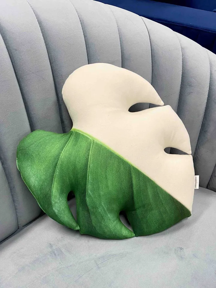 Monstera Half Moon pillow / monstera pillow / monstera leaf / monstera deliciosa variegated / monstera cushion / plant pillow  /
