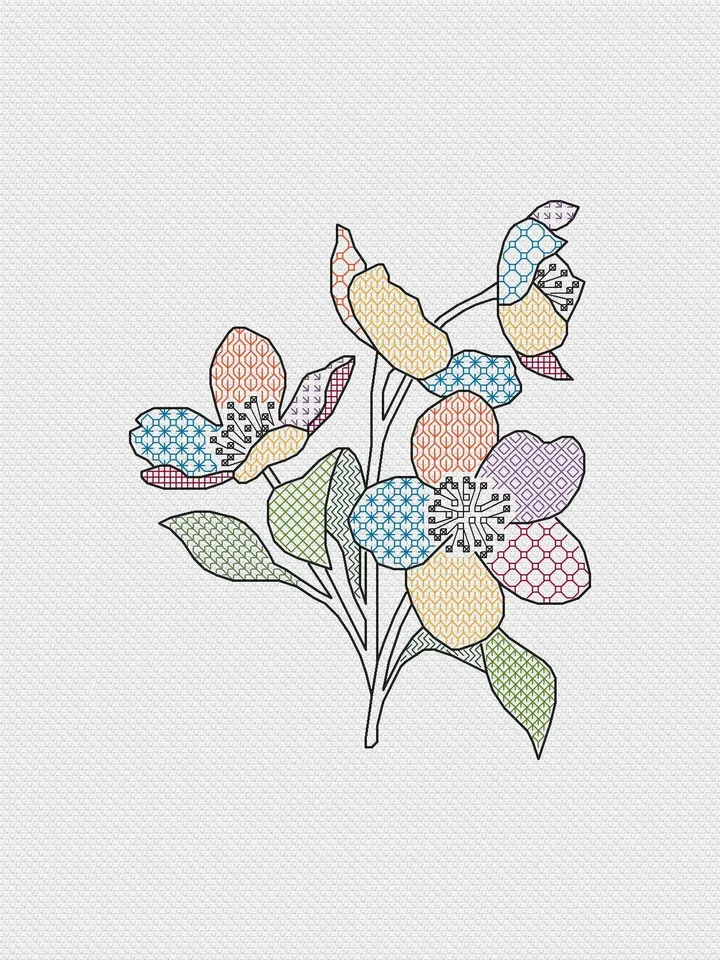 Hellebore Blackwork Embroidery Pattern PDF, Modern Backstitch Pattern PDF Blackwork Embroidery Chart, Downloadable PDF Embroidery Pattern